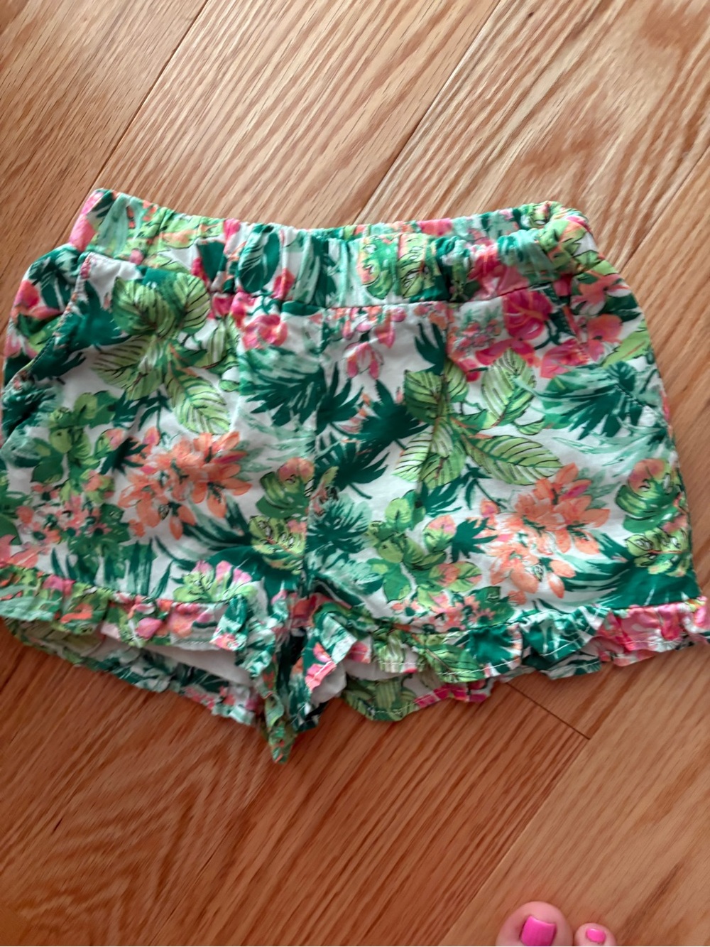 Janie and Jack Tropical Floral Ruffle Shorts - Green & Coral